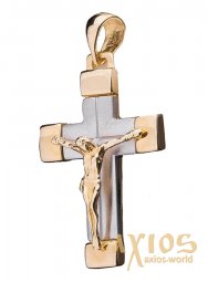 Нательный крестик из белого и желтого золота 585 ° Оп01965 - фото