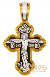 Крест Распятие Христово. Ангел Хранитель, серебро 925  с позолотой, 32х18 мм, Е 8201 - фото