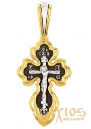 Православный крест, Шестикрылый серафим, серебро 925, позолота, 15х35 мм, Е 8006 - фото