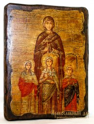 Икона под старину Святые Вера, Надежда, Любовь и мать их София 13x17 см - фото