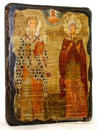 Икона под старину Священномученик Киприан и Святая мученица Иустина 13x17 см - фото