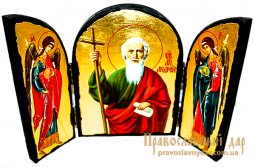 Икона под старину Святой Апостол Андрей Складень тройной 17x23 см - фото