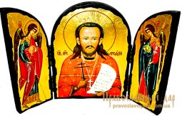 Икона под старину Святой Аркадий Складень тройной 17x23 см - фото