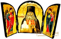 Икона под старину Святой Арсений Святогорский Складень тройной 17x23 см - фото