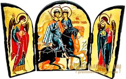 Икона под старину Святые мученики Борис и Глеб Складень тройной 17x23 см - фото