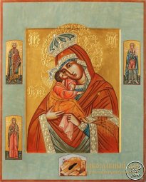 Семейная Икона Пресвятой Богородицы Почаевская с предстоящими святыми - фото
