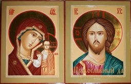 Венчальная пара писаные иконы Господь Вседержитель и Пресвятая Богородица - фото