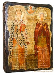 Икона под старину Священномученик Киприан и Святая мученица Иустина 17х23 см - фото