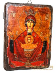 Икона под старину Пресвятая Богородица Неупиваемая Чаша 17х23 см - фото