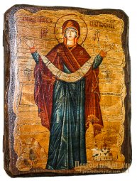 Икона под старину Покров Пресвятой Богородицы 17х23 см - фото