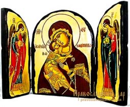 Икона под старину Пресвятая Богородица Владимирская Складень тройной 17x23 см - фото