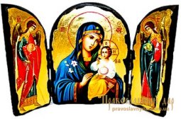 Икона под старину Пресвятая Богородица Неувядаемый Цвет Складень тройной 17x23 см - фото