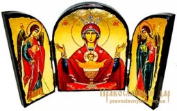 Икона под старину Пресвятая Богородица Неупиваемая Чаша Складень тройной 17x23 см - фото