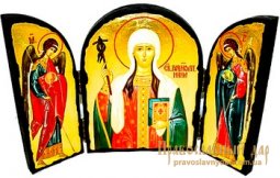 Икона под старину Святая благоверная Тамара Царица Грузинская Складень тройной 17x23 см - фото