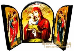 Икона под старину Пресвятая Богородица Почаевская Складень тройной 17x23 см - фото
