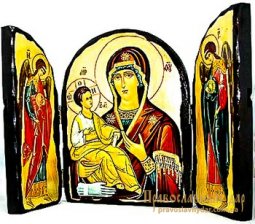 Икона под старину Пресвятая Богородица Троеручица Складень тройной 17x23 см - фото