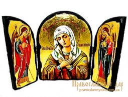 Икона под старину Пресвятая Богородица Умиление Складень тройной 17x23 см - фото