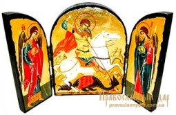 Икона под старину Святой Георгий Победоносец Складень тройной 17x23 см - фото