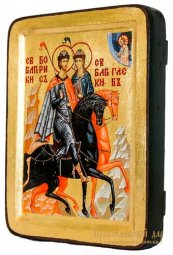 Икона Святые мученики князья Борис и Глеб Греческий стиль в позолоте 13x17 см - фото
