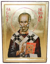 Икона Святой Николай Чудотворец в позолоте Греческий стиль 30x40 см - фото