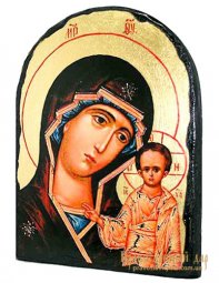 Икона под старину Пресвятая Богородица Казанская с позолотой 17x21 см арка - фото