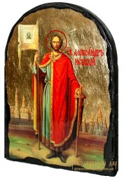 Икона под старину Святой Александр Невский с позолотой 17x21 см арка - фото