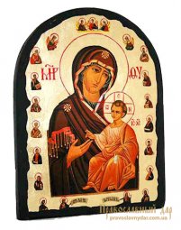 Икона под старину Пресвятая Богородица Иверская с позолотой 17x21 см арка - фото