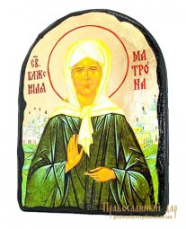 Икона под старину Святая блаженная Матрона Московская с позолотой 17x21 см арка - фото