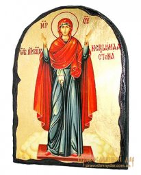 Икона под старину Пресвятая Богородица Нерушимая стена с позолотой 17x21 см арка - фото