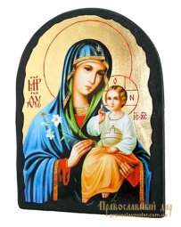 Икона под старину Пресвятая Богородица Неувядаемый цвет с позолотой 17x21 см арка - фото
