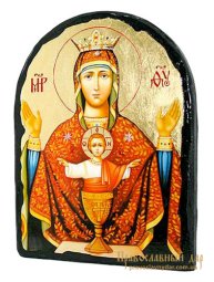 Икона под старину Пресвятая Богородица Неупиваемая Чаша с позолотой 17x21 см арка - фото