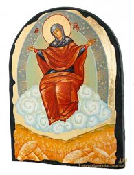 Икона под старину Пресвятая Богородица Спортительница хлебов с позолотой 17x21 см арка - фото