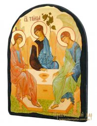 Икона под старину Святая Троица преподобного Андрея Рублева с позолотой 17x21 см арка - фото