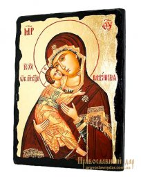 Икона под старину Пресвятая Богородица Владимирская с позолотой 13x17 см - фото