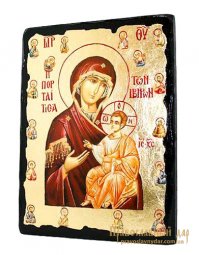 Икона под старину Пресвятая Богородица Иверская с позолотой 30x40 см - фото