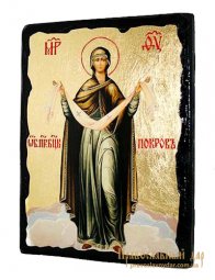 Икона под старину Покров Пресвятой Богородицы с позолотой 13x17 см - фото