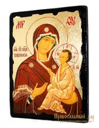 Икона под старину Пресвятая Богородица Тихвинская с позолотой 13x17 см - фото