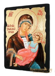 Икона под старину Пресвятая Богородица Утоли моя печали с позолотой 13x17 см - фото
