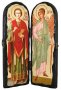 Икона под старину Святой целитель Пантелеймон и Святой Ангел Хранитель Складень двойной 17x23 см