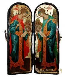 Икона под старину Святые Архангелы Михаил и Гавриил Складень двойной 17x23 см - фото