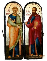 Икона под старину Святые Апостолы Петр и Павел Складень двойной 17x23 см - фото