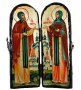Икона под старину Святые благоверные Петр и Феврония Муромские Складень двойной 17x23 см