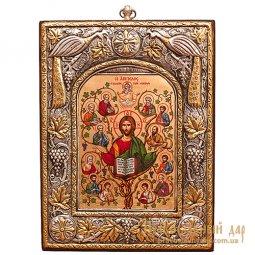 Икона Господь Иисус Христос и 12 Святых Апостолов 15x20 см Византийский стиль - фото