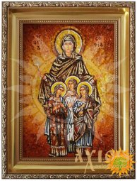 Янтарная икона Святые мученицы Вера, Надежда, Любовь и мать их София 20x30 см - фото
