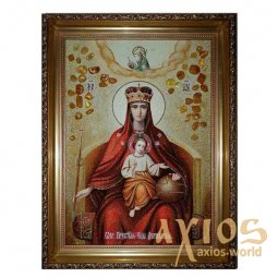 Янтарная икона Пресвятая Богородица Державная 20x30 см - фото