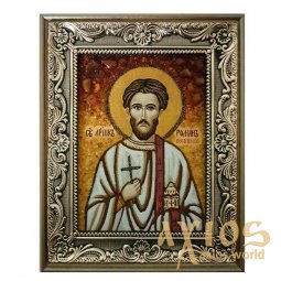 Янтарная икона Святой Роман Кесарийский 20x30 см - фото