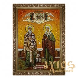Янтарная икона Киприан и Святая мученица Иустина 20x30 см - фото