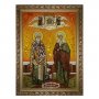 Янтарная икона Киприан и Святая мученица Иустина 20x30 см
