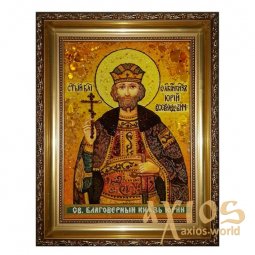 Янтарная икона Святой благоверный князь Юрий 20x30 см - фото