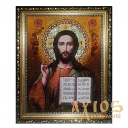 Янтарная икона Господь Вседержитель 20x30 см - фото